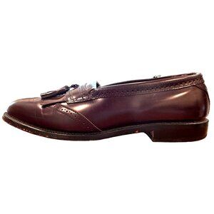 Allen Edmonds Leather Wing Tip Shoes Burgundy Slip-On With Tassels Men's 10D